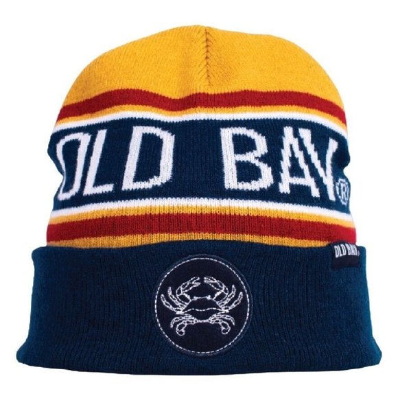 Old Bay Retro Style Stripe Navy Blue Beanie Cap Hat - NEW Fast Ship - Picture 1 of 4